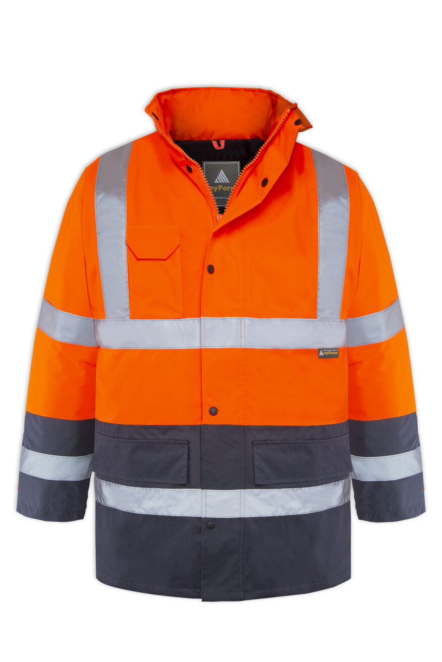 Myform 4122 Hi-Vis Turuncu/Lacivert Reflektörlü İş Kabanı
