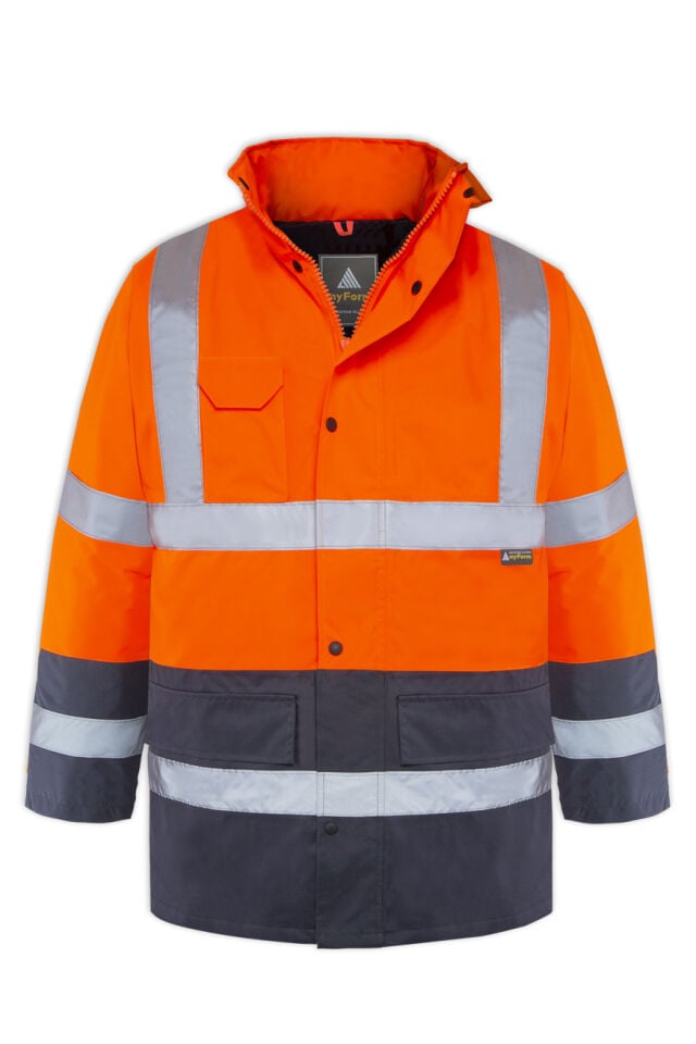Myform 4122 Hi-Vis Turuncu/Lacivert Reflektörlü İş Kabanı