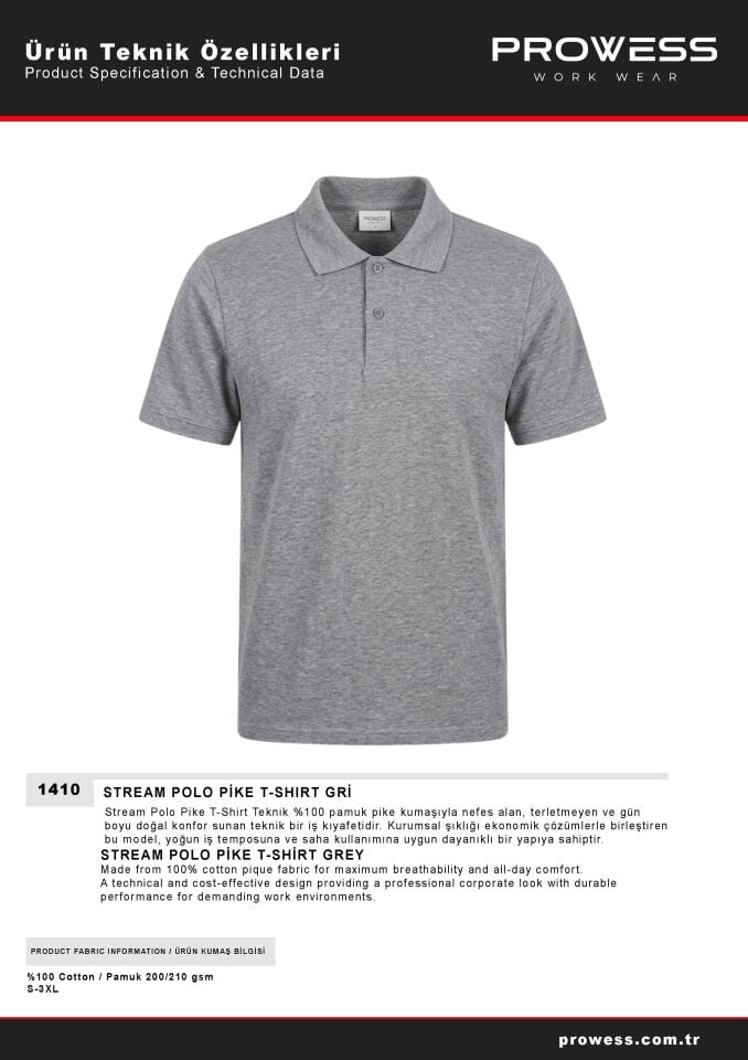 Prowess 1410 Stream Polo Pike Gri T-Shirt