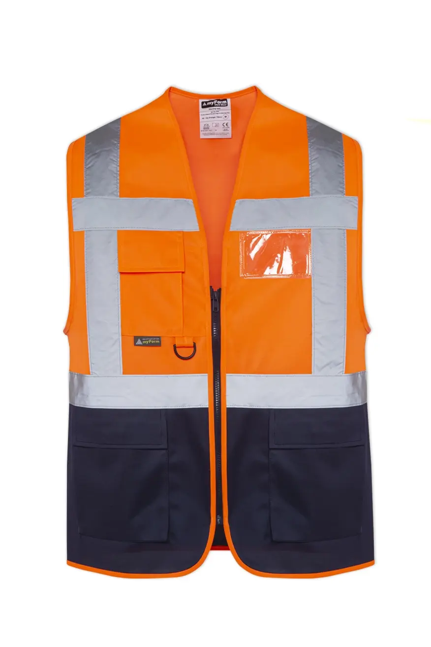Myform Olympus High-Vis 9145 Reflektörlü Turuncu/Lacivert İkaz Yeleği
