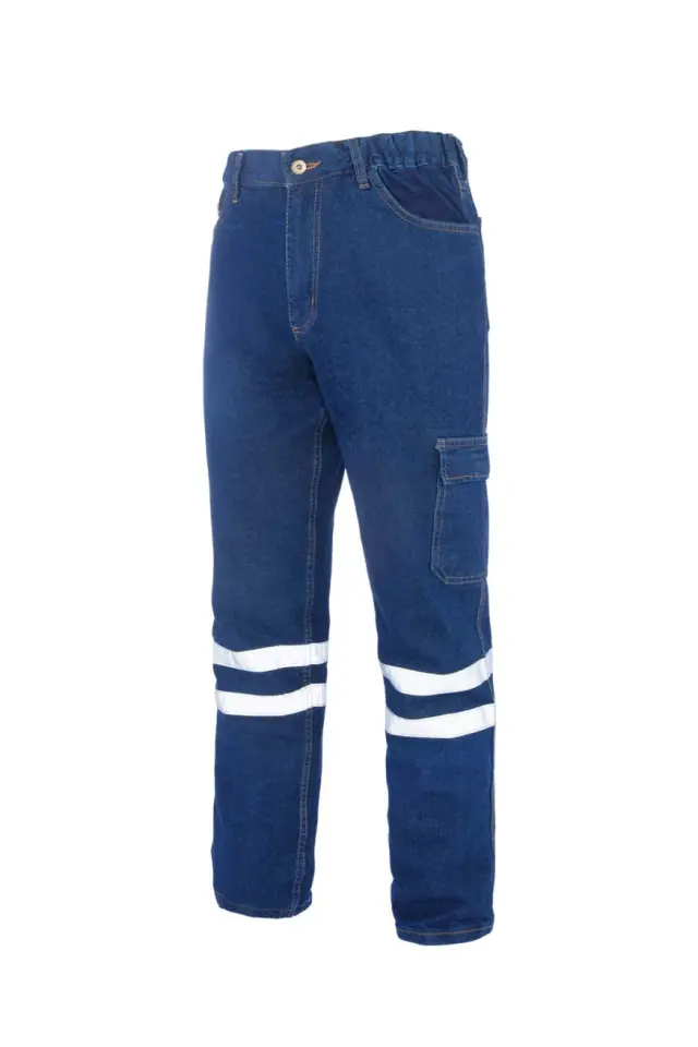 Myform 2136 Sona Reflektörlü Mavi Denim İş Pantolonu