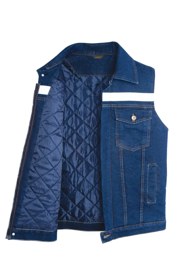 Myform Sona 9129 Reflektörlü Mavi Denim Kapitoneli İş Yeleği