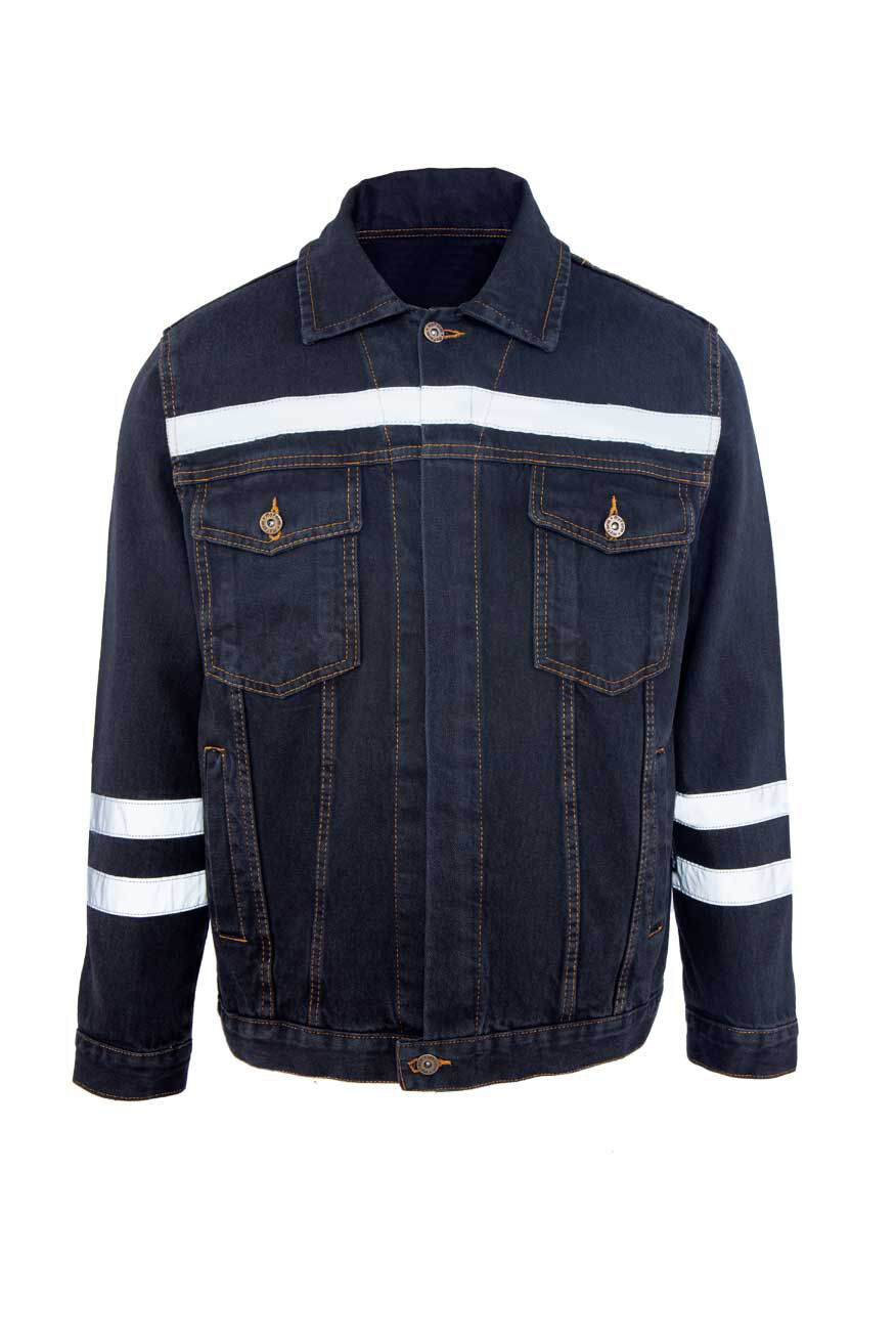 Myform 3109 Siyah Reflektörlü Denim İş Montu
