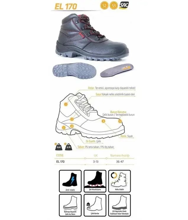YDS EL 170 S2 ÇELİK BURUN İŞ BOTU