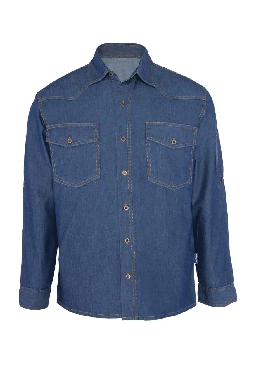 Myform 1114 Mavi Safari Denim İş Gömleği