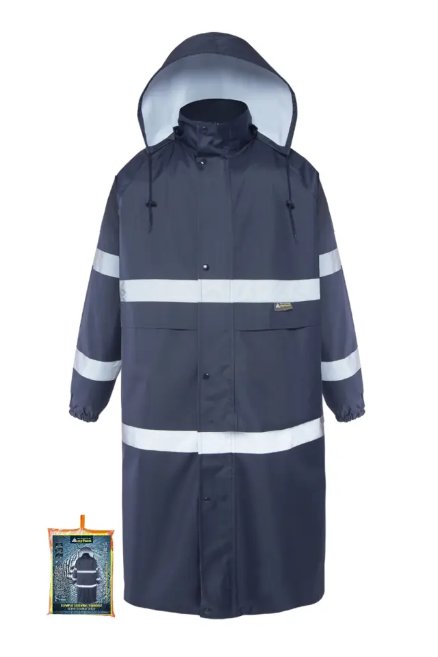 Myform 16104 Reflektörlü Lacivert Yağmurluk Pardesü